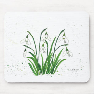 Snowdrops weiße Blume Wasserfarbe Frühjahr Rustika Mousepad