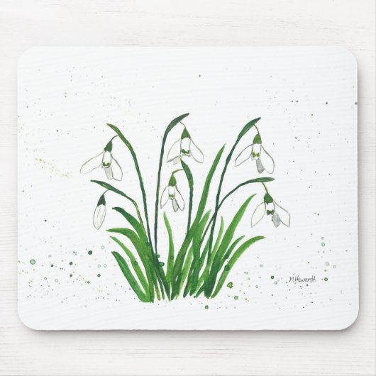 Snowdrops weiße Blume Wasserfarbe Frühjahr Rustika Mousepad (Vorne)