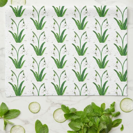 Snowdrops Weiße Blume Wasserfarbe Geschirrtuch (Gefaltet)