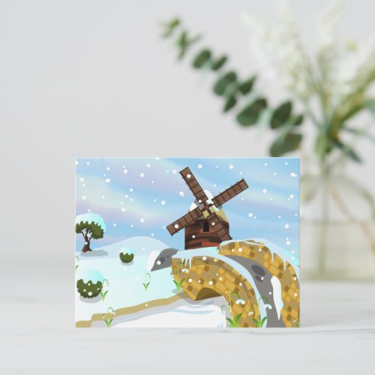 Snowdrops Windmühle Postkarte (Stehend Vorderseite)