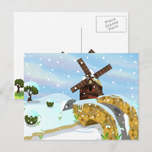 Snowdrops Windmühle Postkarte (Vorne/Hinten)