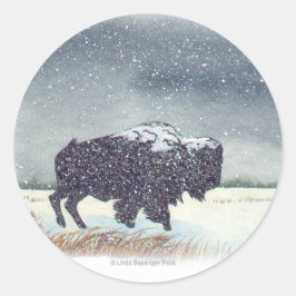 Snowdusted Bison-Aquarell-Malerei Runder Aufkleber