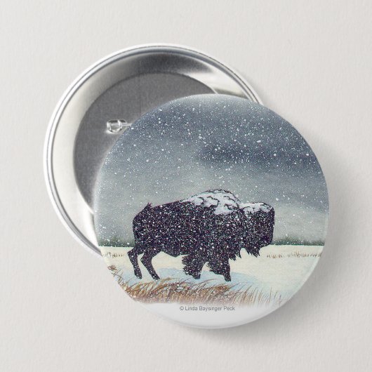 Snowdusted Bison-Malerei Button (Vorne & Hinten)