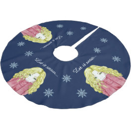 Snowfall Girl Christmas Tree Skirt Polyester Weihnachtsbaumdecke