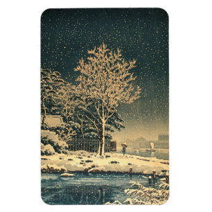 Snowfall in Feudal Japan at Sumida River Ukiyo Magnet