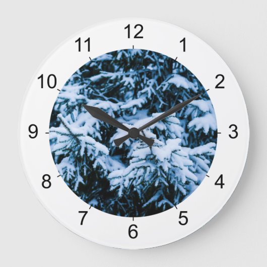 Snowfall Winter Christmas Tree Große Wanduhr (Vorderseite)