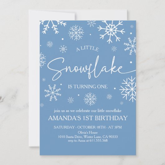 Snowflake 1. Geburtstag Winter Onederland Einladung (Vorderseite)