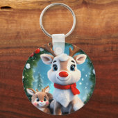 Snowflake 3D Hintergrund mit puffem Blume Design Schlüsselanhänger (Vorderseite)