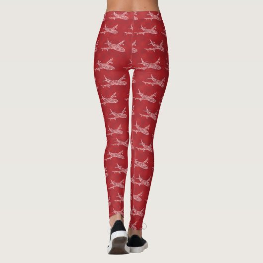 Snowflake Airplane on red.  Leggings (Rückseite)