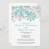 Snowflake Aquamarin Blue Silver Winter Sweet 16 Ei Einladung (Vorne/Hinten)