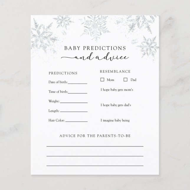Snowflake Baby Advice and Predictions Card (Vorderseite)
