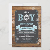 Snowflake Baby Boy Dusche rustikale Holzklatsche Einladung (Vorderseite)