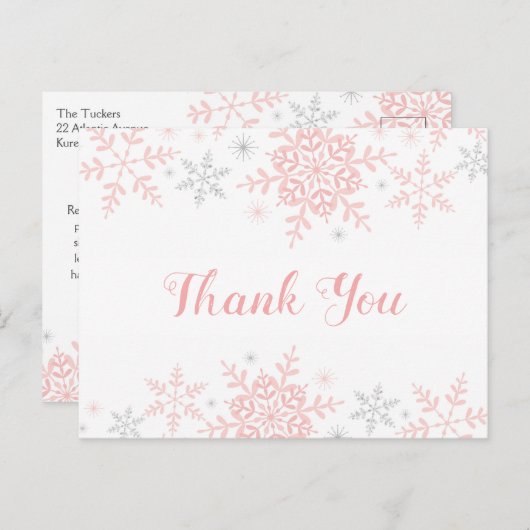 Snowflake Baby Girl Dusche Danke Postcard Postkarte (Vorne/Hinten)
