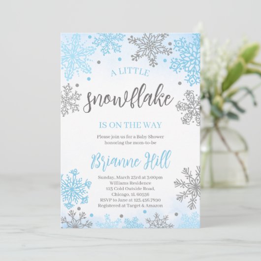 Snowflake Babydusche Einladung (Stehend Vorderseite)