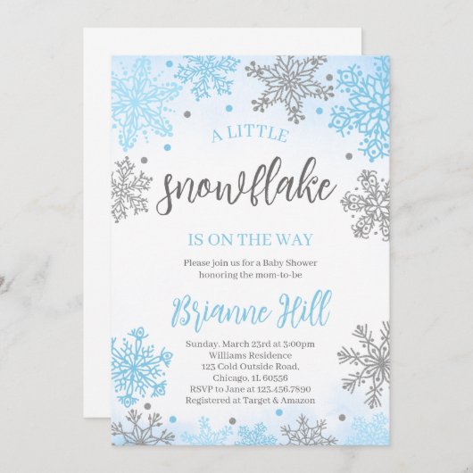 Snowflake Babydusche Einladung (Vorne/Hinten)