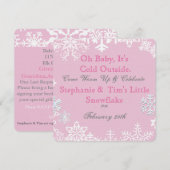 Snowflake Babydusche Rosa Einladung (Vorne/Hinten)