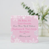 Snowflake Babydusche Rosa Einladung (Stehend Vorderseite)