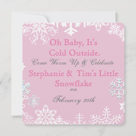 Snowflake Babydusche Rosa Einladung (Vorderseite)