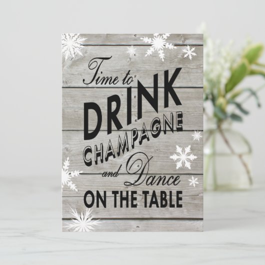 Snowflake Bachelorette Zeit, Champagner zu trinken Einladung (Stehend Vorderseite)