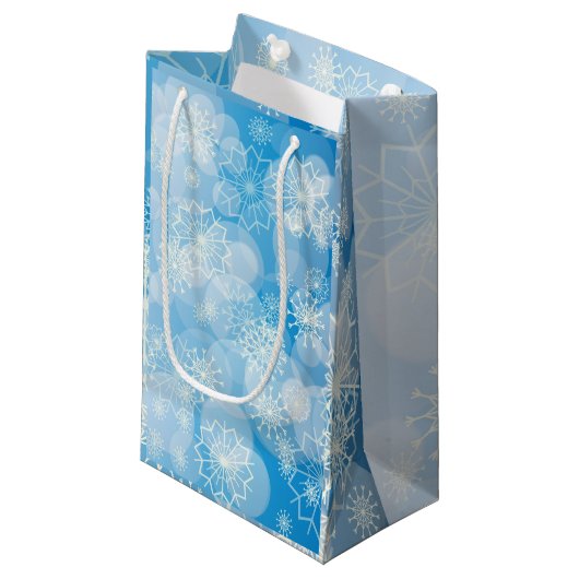 Snowflake background kleine geschenktüte (Vorderseite Schrägansicht)