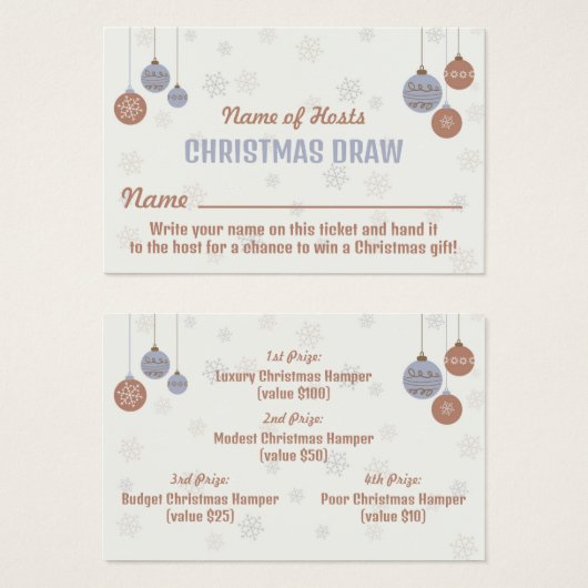 Snowflake & Bauble Weihnachten Party Raffles Ticke (Vorne & Hinten)