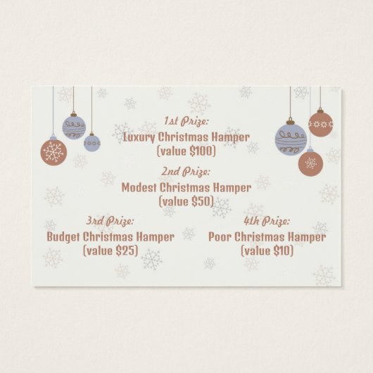 Snowflake & Bauble Weihnachten Party Raffles Ticke (Rückseite)