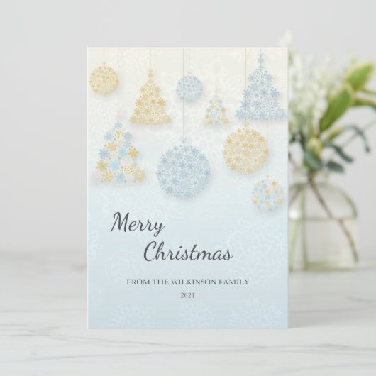 Snowflake baubles Weihnachtskarte Einladung (Stehend Vorderseite)