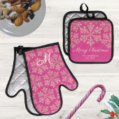 Snowflake Berry Bling Mit Monogramm Weihnachten Ofenhandschuh & Topflappen-Set