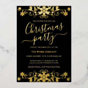 Snowflake Black Corporate Christmas Party Folieneinladung