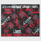 Snowflake Black Gift Wrap Name ändern Rot, weiß Geschenkpapier (Flach)