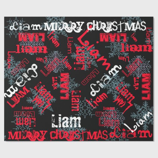 Snowflake Black Gift Wrap Name ändern Rot, weiß Geschenkpapier (Flach)
