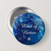 Snowflake Blue Bokeh Winter Brautparty Button (Vorne & Hinten)