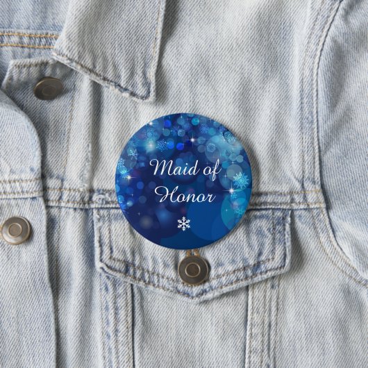 Snowflake Blue Bokeh Winter Brautparty Button (Beispiel)
