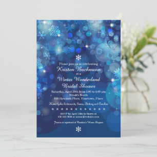 Snowflake Blue Bokeh Winter Brautparty Einladung