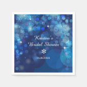 Snowflake Blue Bokeh Winter Brautparty Serviette (Vorderseite)