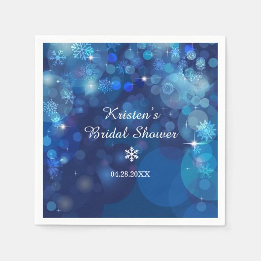 Snowflake Blue Bokeh Winter Brautparty Serviette (Vorderseite)