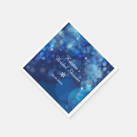 Snowflake Blue Bokeh Winter Brautparty Serviette (Ecke)