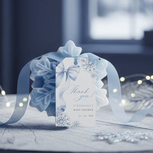 Snowflake Blue Bow Baby Dusche Geschenkanhänger