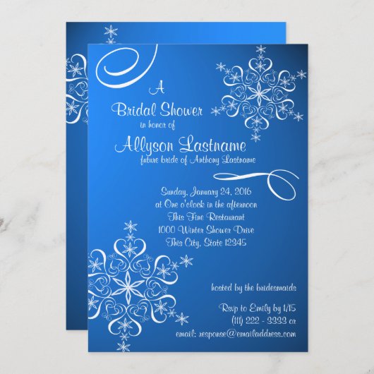 Snowflake Blue Brautparty Einladung (Vorne/Hinten)