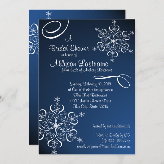 Snowflake Blue Brautparty Einladung (Vorne/Hinten)