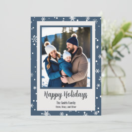 Snowflake Blue Custom Foto Holiday Card Feiertagskarte