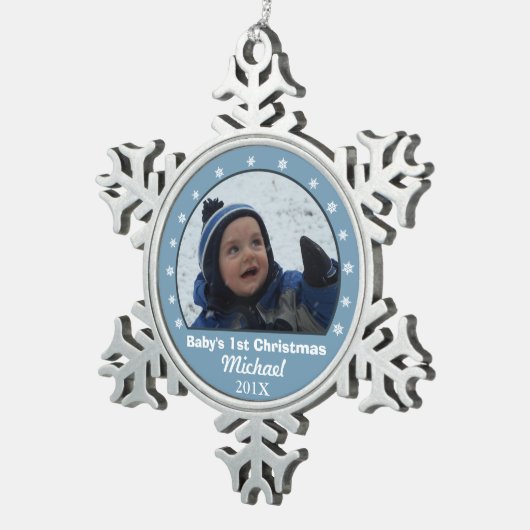 Snowflake Blue Foto Ornament (Rechts)