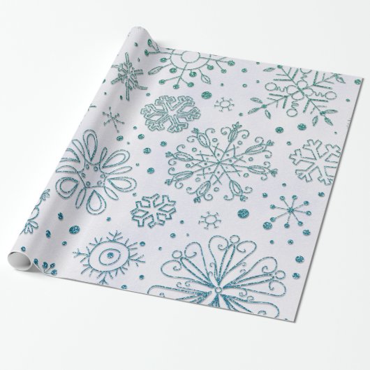 Snowflake Blue Glitzer Pattern Geschenkpapier (Ungerollt)
