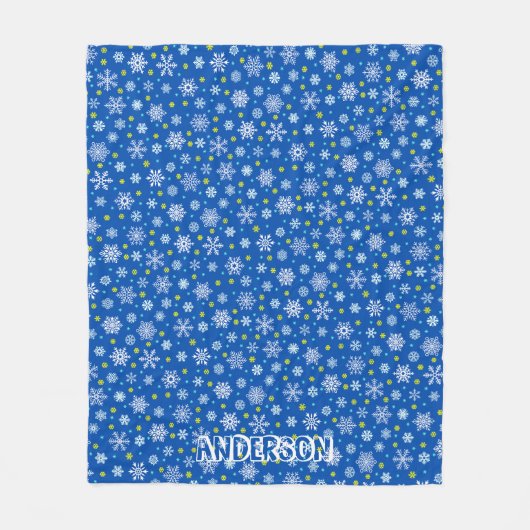 Snowflake Blue Navy Blue Modern Personalisierter N Fleecedecke (Vorderseite)