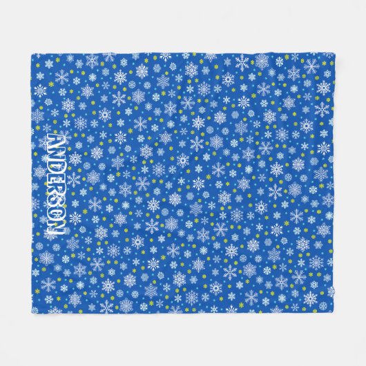 Snowflake Blue Navy Blue Modern Personalisierter N Fleecedecke (Vorderseite (Horizontal))