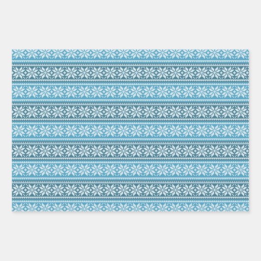 Snowflake Blue Nordic Imitats Strick Sweater Geschenkpapier Set (Vorderseite)