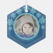 Snowflake Blue Opal Chic Runde Foto Weihnachten Ornament Aus Glas (Vorderseite)