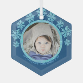 Snowflake Blue Opal Chic Runde Foto Weihnachten Ornament Aus Glas