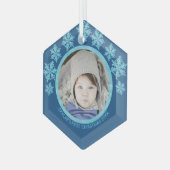 Snowflake Blue Opal Chic Runde Foto Weihnachten Ornament Aus Glas (Vorderseite Links)