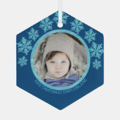 Snowflake Blue Opal Chic Runde Foto Weihnachten Ornament Aus Glas (Rückseite)